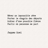 💭 Et si la plus belle des quêtes, c’était juste… un mot d’amour ?

« La Quête » de Jacques Brel — quand le désespoir devient chef-d’œuvre et que chaque mot semble avoir vécu trois vies.✨❤️

On vous a glissé nos vers préférés (avec émotion).
👉 Swipez, laissez Brel vous traverser le cœur...

Et vous, quel passage vous fait toujours chavirer ?
💬 Dites-le-nous, pour la beauté du verbe.

#jacquesbrel #laquete #chansonfrancaise #poesie #emotion #textepuissant #amour #brel #musiquefrancaise #paroles #classique #culture #plusbellechansondamour #motsdamour #laquete #impossiblereve