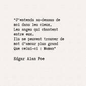"Trésor du jour ✨ : cette magnifique citation d’Edgar Allan Poe — " Ils ne peuvent trouver de mot plus grand que celui-ci : Maman." Un texte empreint de douceur et d’évidence. 💛☁️🙏"

#edgarallanpoe #citationdujour #amourmaternel #motsquifontdubien #litterature #passiondesmots #lecturedumoment #classiquelitteraire #bibliophile #amoureuxdeslivres #citationlitteraire #poesie #instantlecture #livresque #bookstagramfrance #lecteurs